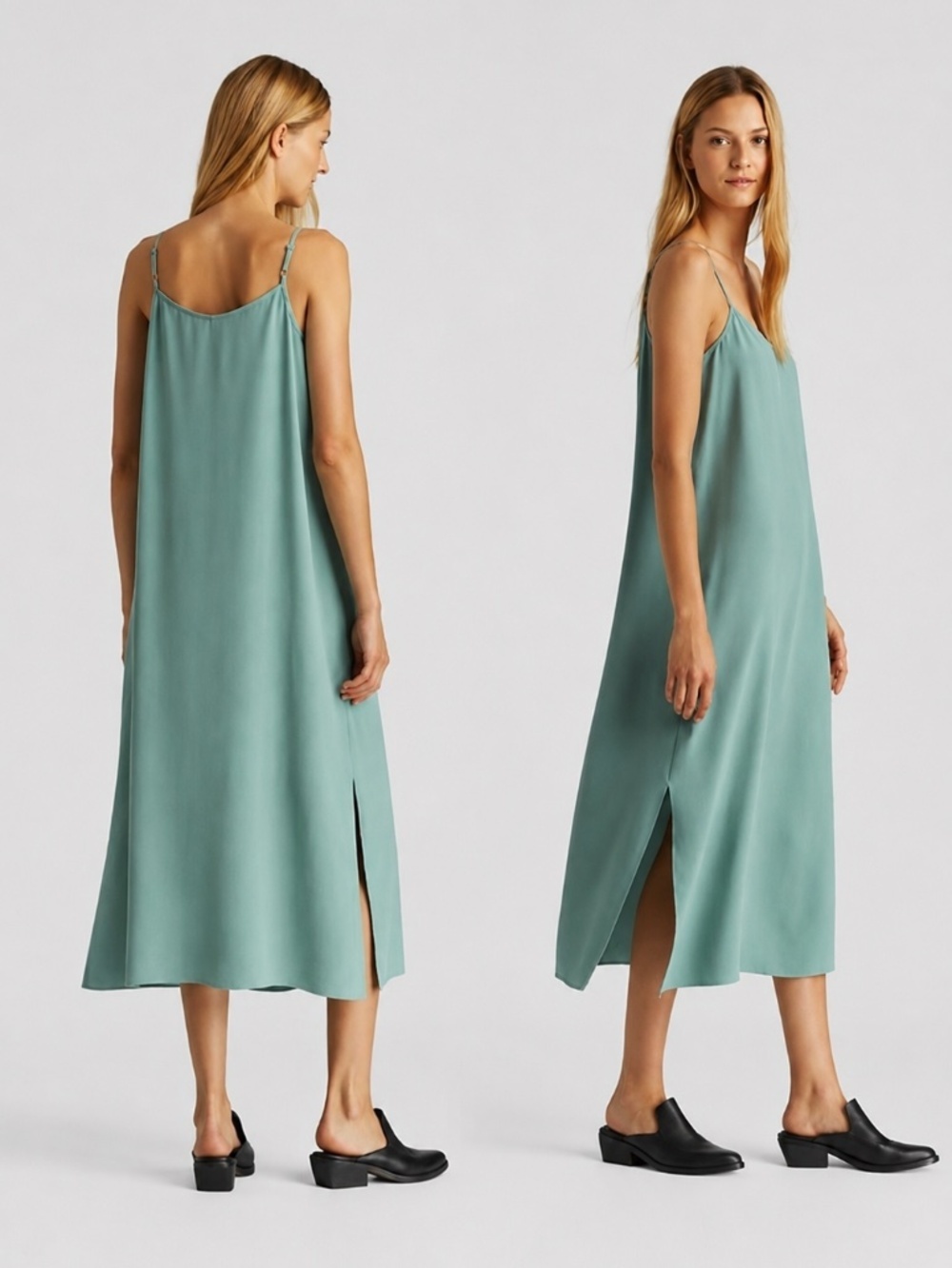 Eileen Fisher ELM Tencel Viscose Crepe Sundress Dress Size Large Seafoam Green